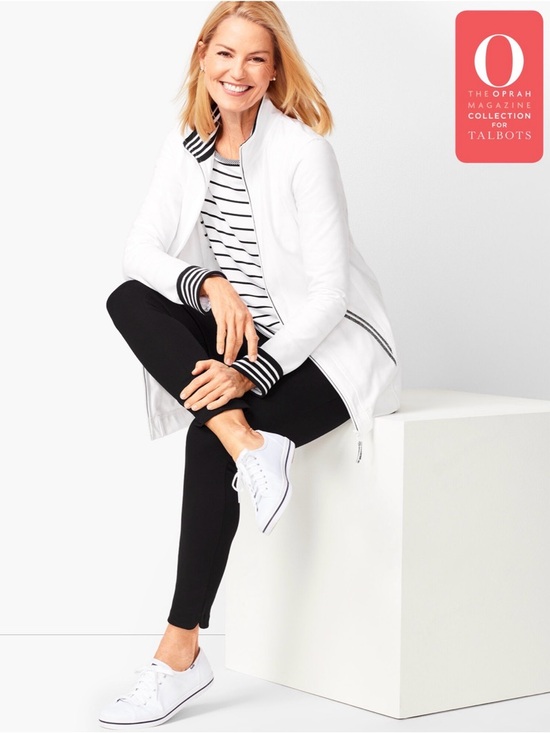 Talbots Jackets & Blazers - Talbots Oprah “The Jacket” White Zip Jacket Navy Stripe L